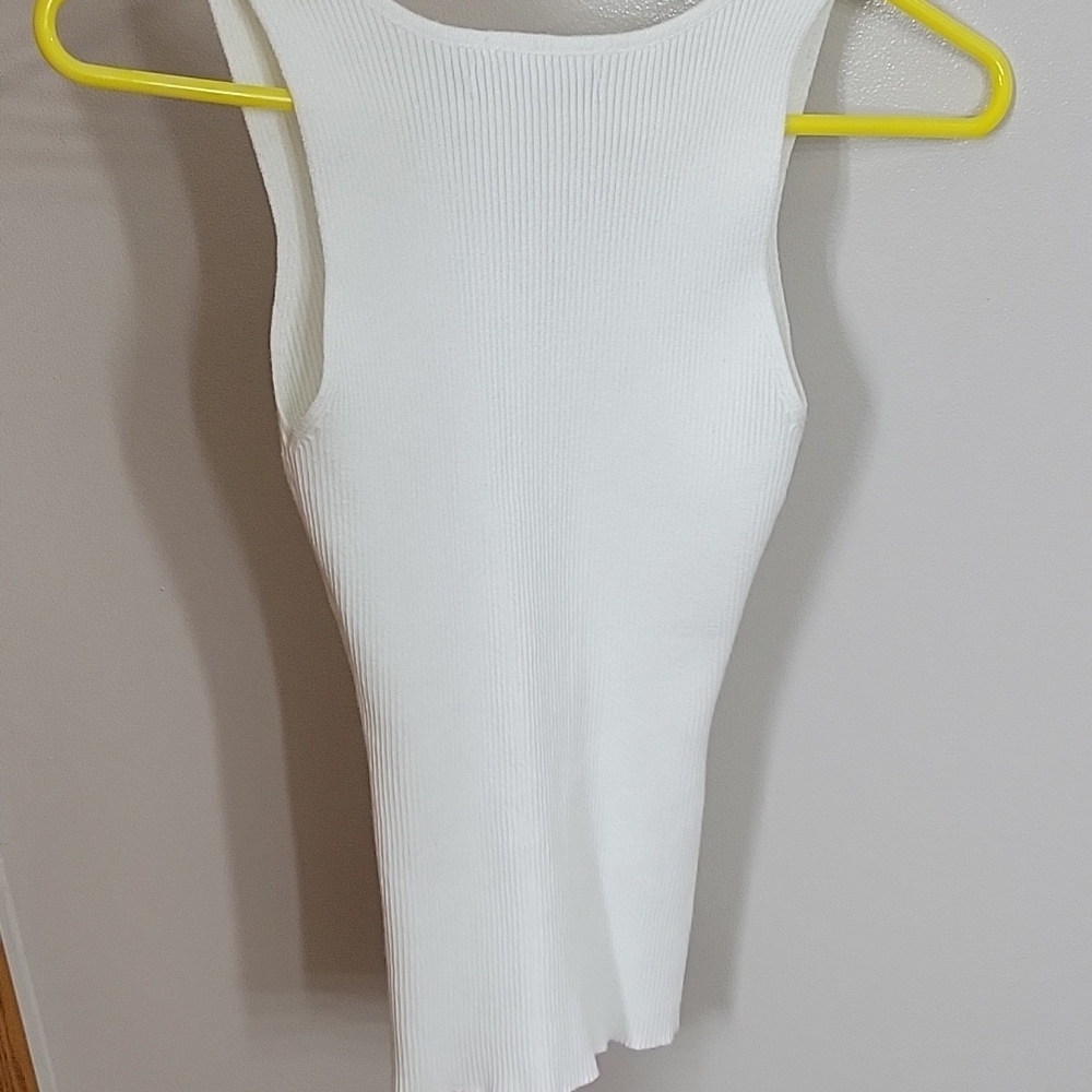 Women's White Ribbed Tank Top - Picture 2 of 4